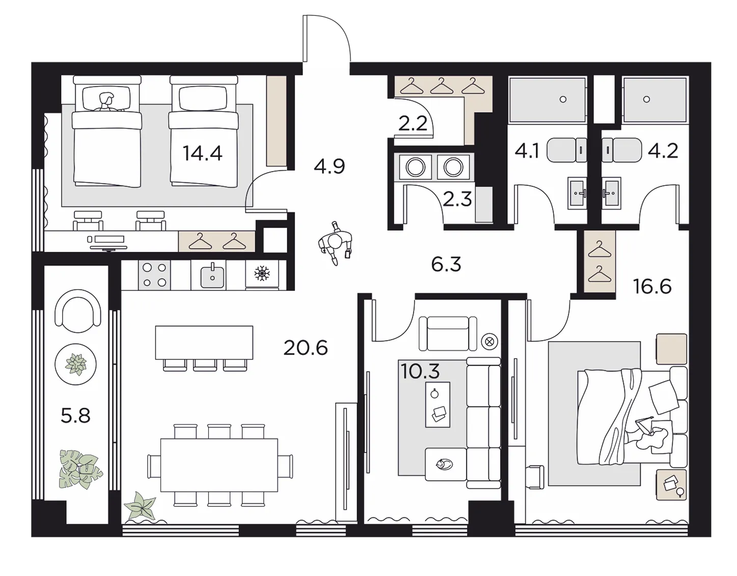 Четырехкомнатная Евро