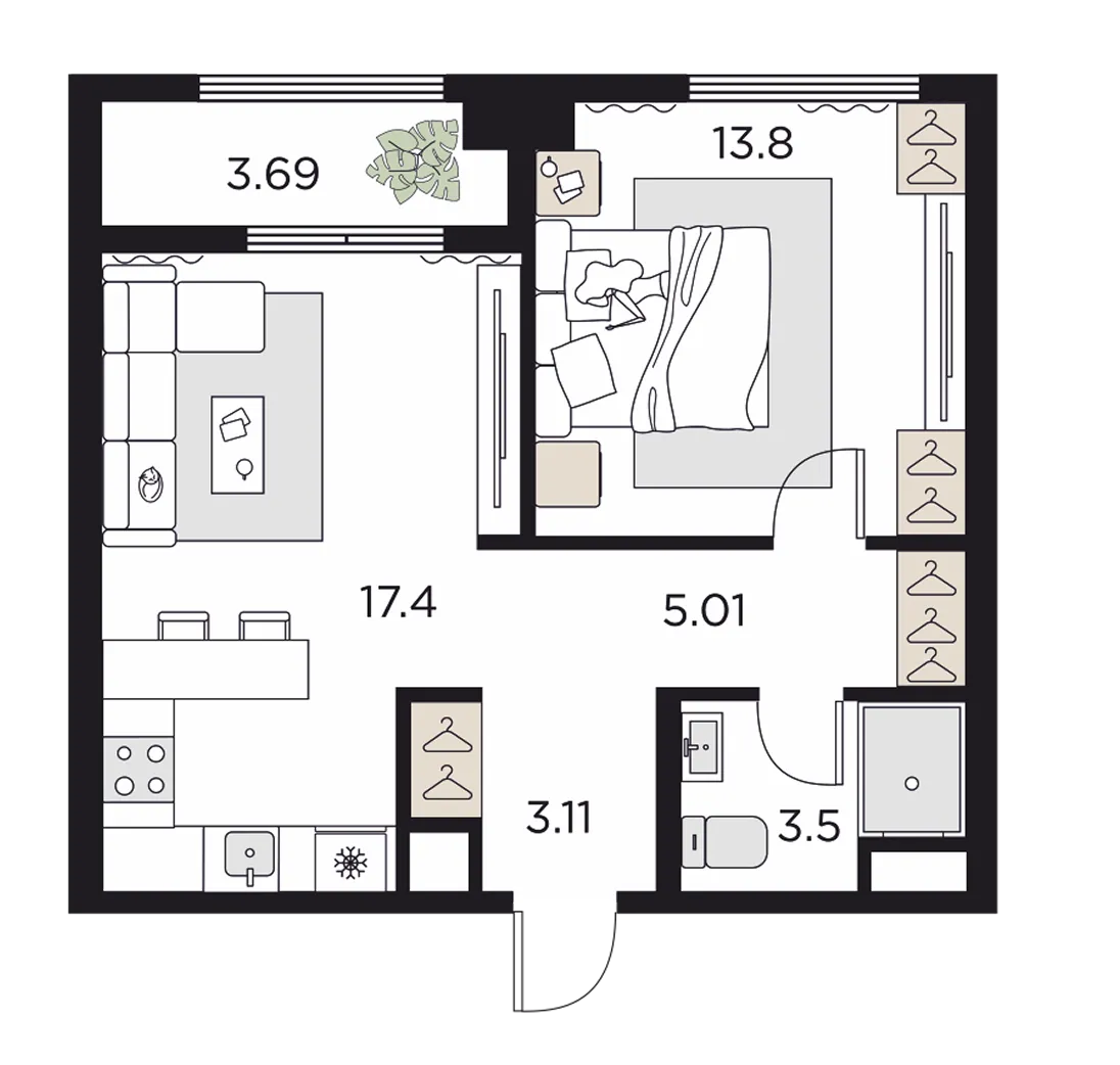 Двухкомнатная Евро