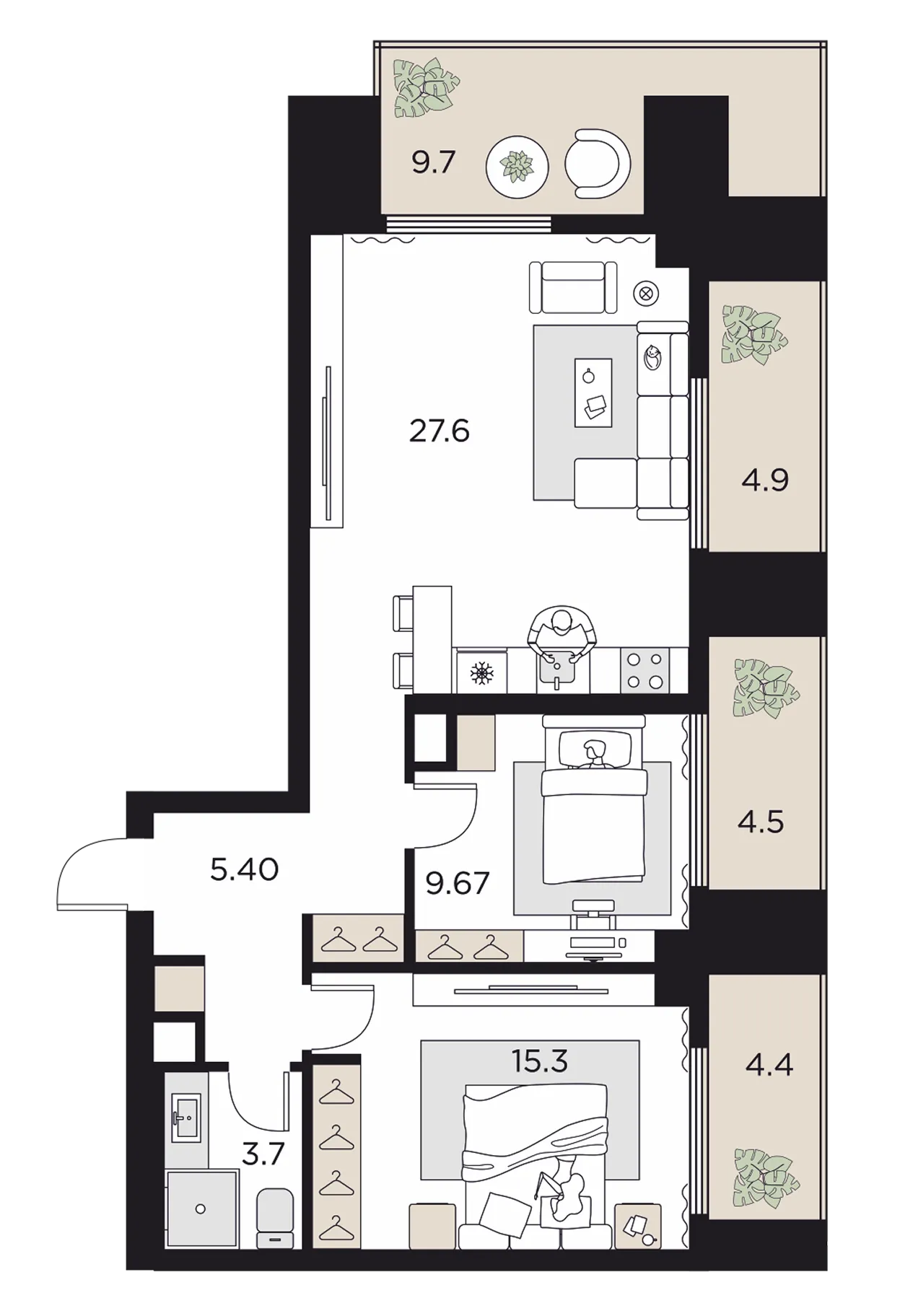 Трехкомнатная Евро