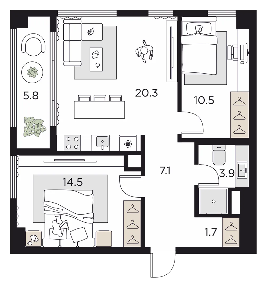 Трехкомнатная Евро